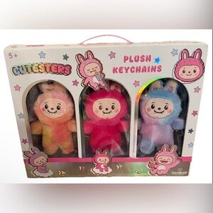 Cutesters Plush Keychain Trio – Pink, Rainbow, Blue Cute Bunny Plush